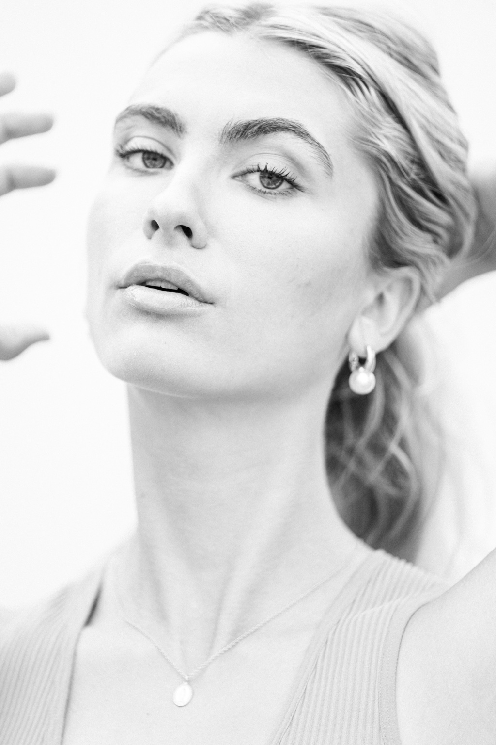 Black and white close portrait of Cecilia Pogue